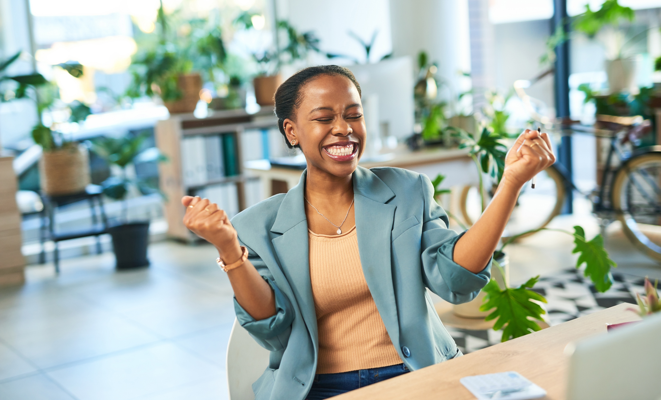 A woman is happy to get a job